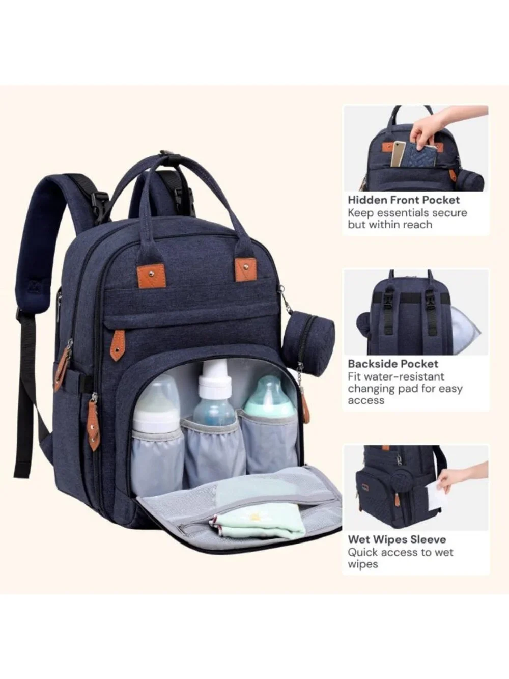 Multi-Functional Water-Resistant Diaper Bag Backpack with Changing Pad